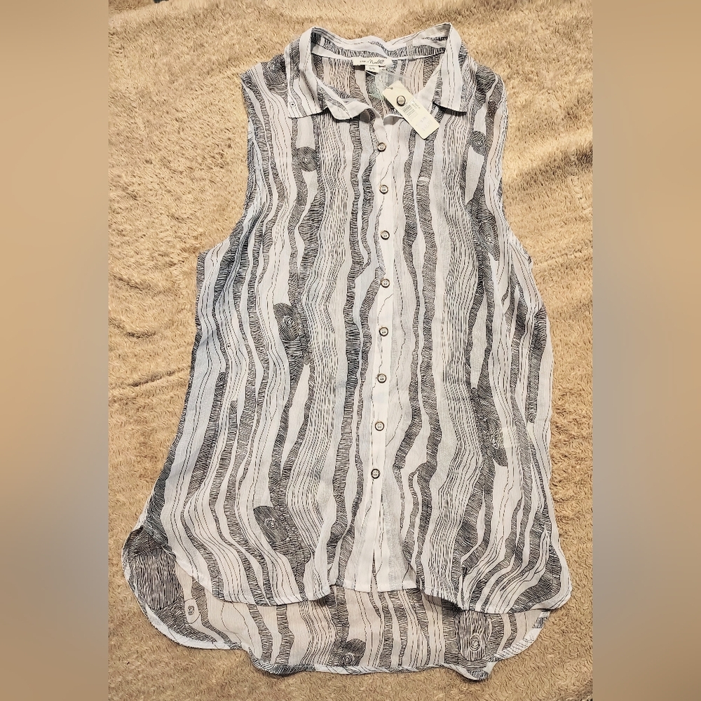 NWT Simply Noelle Sleeveless Black And White Sheer Women's Blouse Size Large
